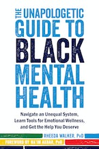 The Unapologetic Guide to Black Mental Health in teal/blue letters with the word black as the color black