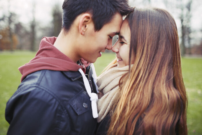 Romantic young couple sharing a special moment outdoors