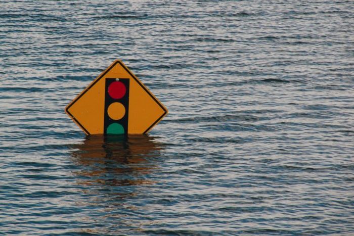 street sign almost underwater