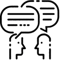 stylized graphic of people talking
