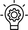 stylized graphic of a lightbulb with a gear inside